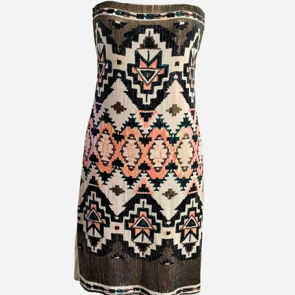 Windsor Sequin Bodycon Strapless Dress With Aztec Pattern